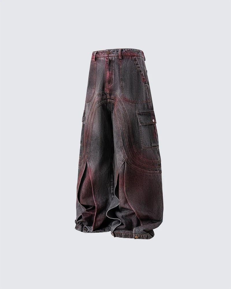 Cross-Border European and American High Street vibe Pants Jeans American Style Straight Spliced Ink Splash Flared Long Pants Men One Piece Dropshipping