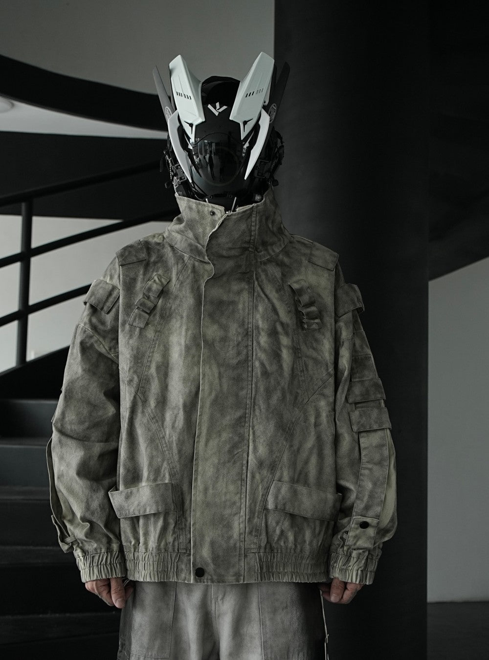 Japanese Trend Workwear Jacket for Men, Spring and Autumn Fashion, Loose Stand Collar Motorcycle Leather Jacket, Cool and Casual Versatile Jacket