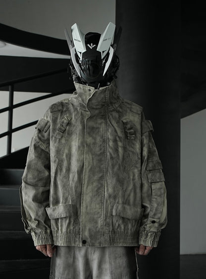 Japanese Trend Workwear Jacket for Men, Spring and Autumn Fashion, Loose Stand Collar Motorcycle Leather Jacket, Cool and Casual Versatile Jacket