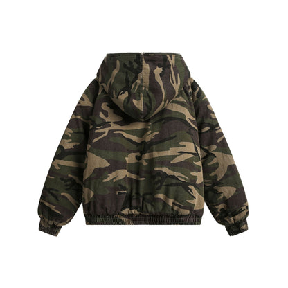 Zuoshandiao National Era Camouflage American Style Hooded Retro Thickened Cotton Jacket for Men and Women Workwear Cotton Coat