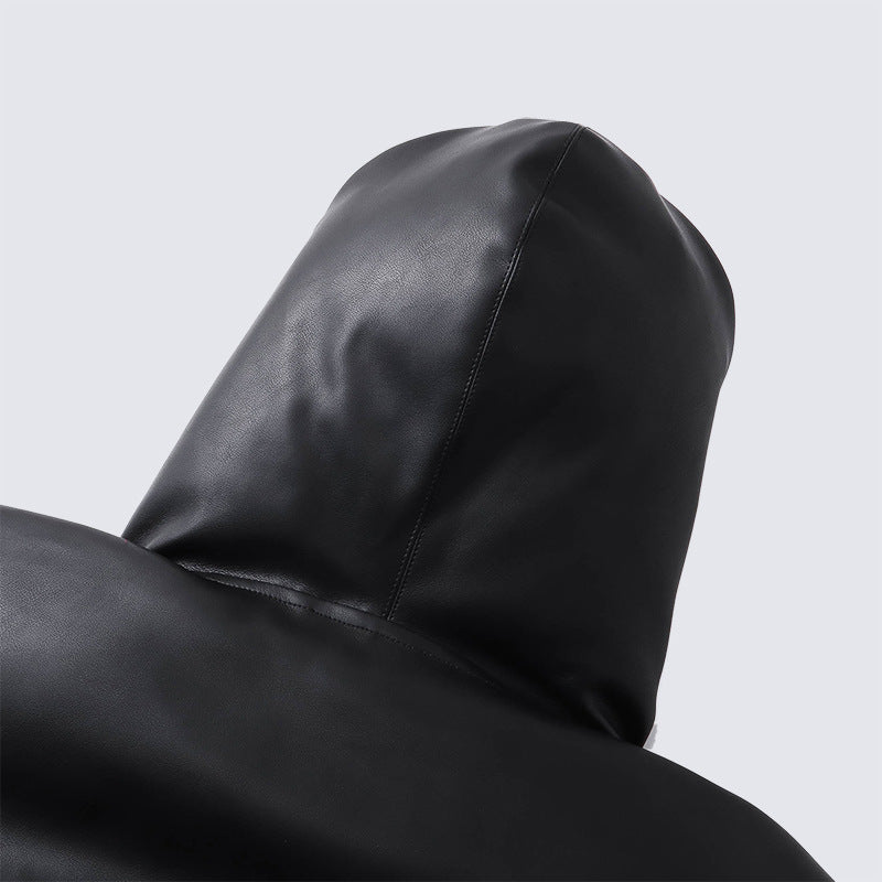 American fashion brand2025New Oversized Men's Hooded Flight Leather Jacket Trendy Street Retro