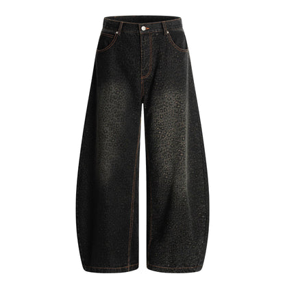 Fashion Brand2025Autumn New European and American High Street Leopard Print Scimitar Jeans RO Trendy Wide-Leg Pants