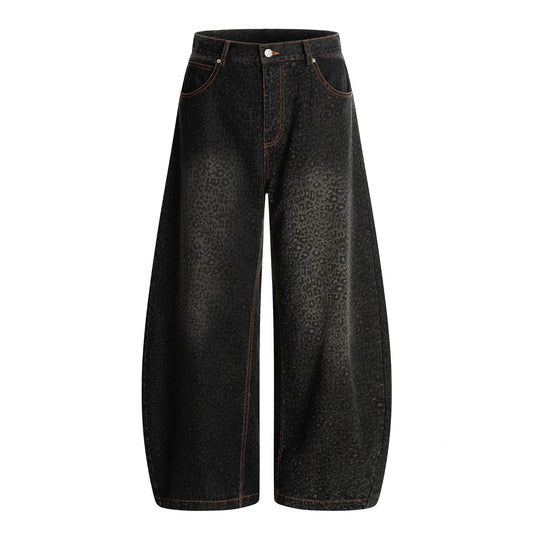 Fashion Brand2025Autumn New European and American High Street Leopard Print Scimitar Jeans RO Trendy Wide-Leg Pants
