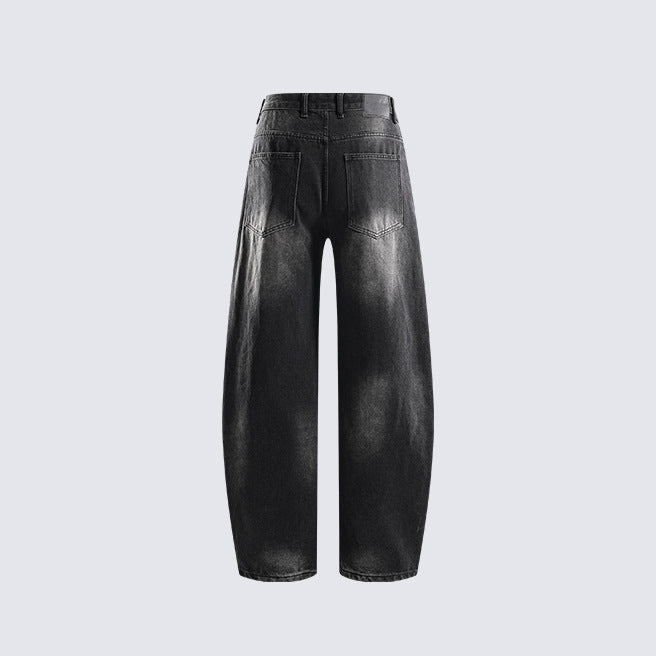 High Waist Loose Straight Jeans for Women Vintage Washed Design Autumn Winter New Casual Pants Distressed Slightly Stretchy