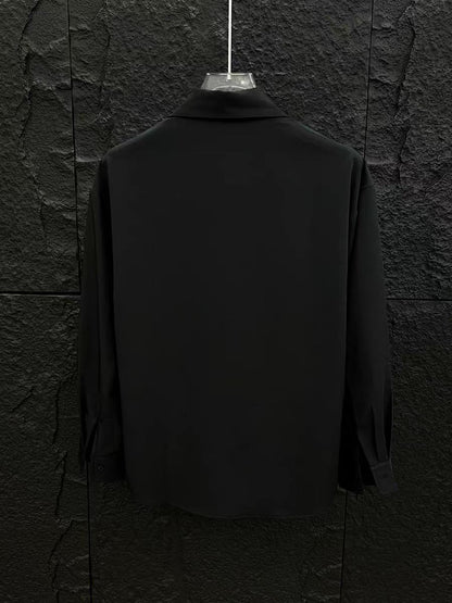 High-end Stylish Design Black Long Sleeve Shirt for Men Spring Summer New Korean Version Casual Patchwork Tassel Shirt