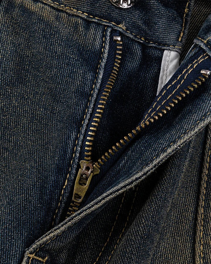 European and American Heavy Washed Multi-Pocket Jeans for Men Street Retro Loose Vintage Design Wide-Leg Floor-Length Pants