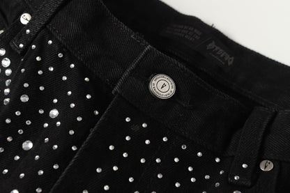 Fashion Versatile Trendy Long Pants Cross-Border Trade Washed American Retro Heavy-Duty Full Diamond Jeans for Men and Women