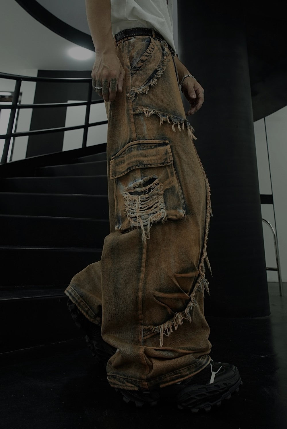 American Retro Original Patchwork Niche Design Jeans Distressed Frayed Edge Star Loose Straight Jeans