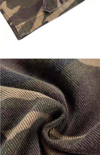 Parisian style vibe Heavyweight Patchwork Fake Two-Piece Vintage Camouflage Functional Loose Cargo Trendy Hip-Hop Jeans