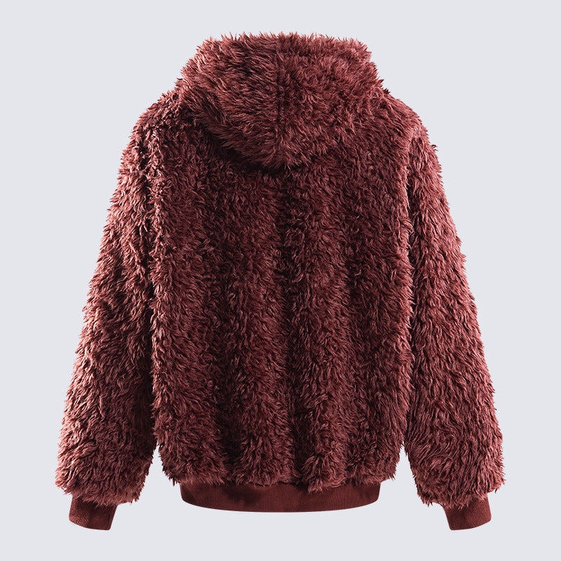 Plush Hooded Jacket Warm Loose Unisex Sweatshirt Trendy Versatile Autumn Winter European Style Couple Style