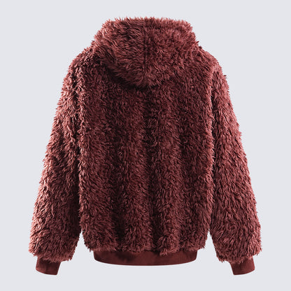 Plush Hooded Jacket Warm Loose Unisex Sweatshirt Trendy Versatile Autumn Winter European Style Couple Style