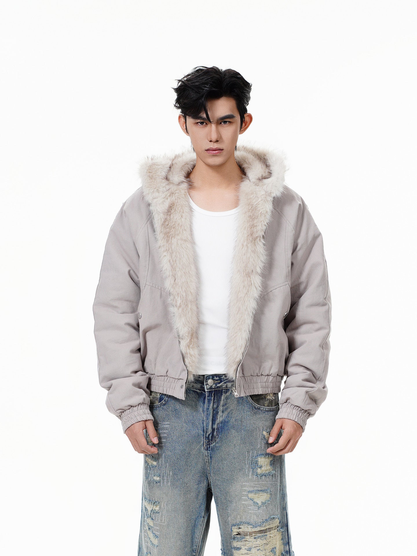 GUOWEAR Pearl Canvas Mountain Eagle Fleece-Lined Jacket American Street Wasteland Style Cotton Coat Men's Fleece-Lined Thickened Jacket