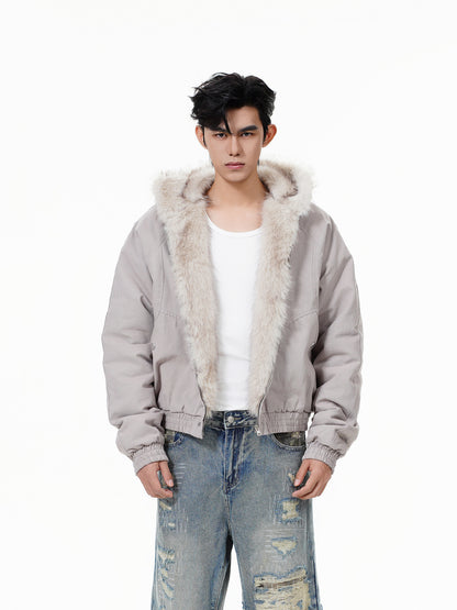 GUOWEAR Pearl Canvas Mountain Eagle Fleece-Lined Jacket American Street Wasteland Style Cotton Coat Men's Fleece-Lined Thickened Jacket