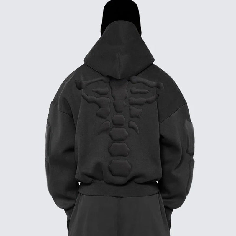 GUOWEAR Skeleton 3D Embroidery Hooded Sweatshirt American High Street Jacket Autumn Couple Hoodie Unisex Streetwear