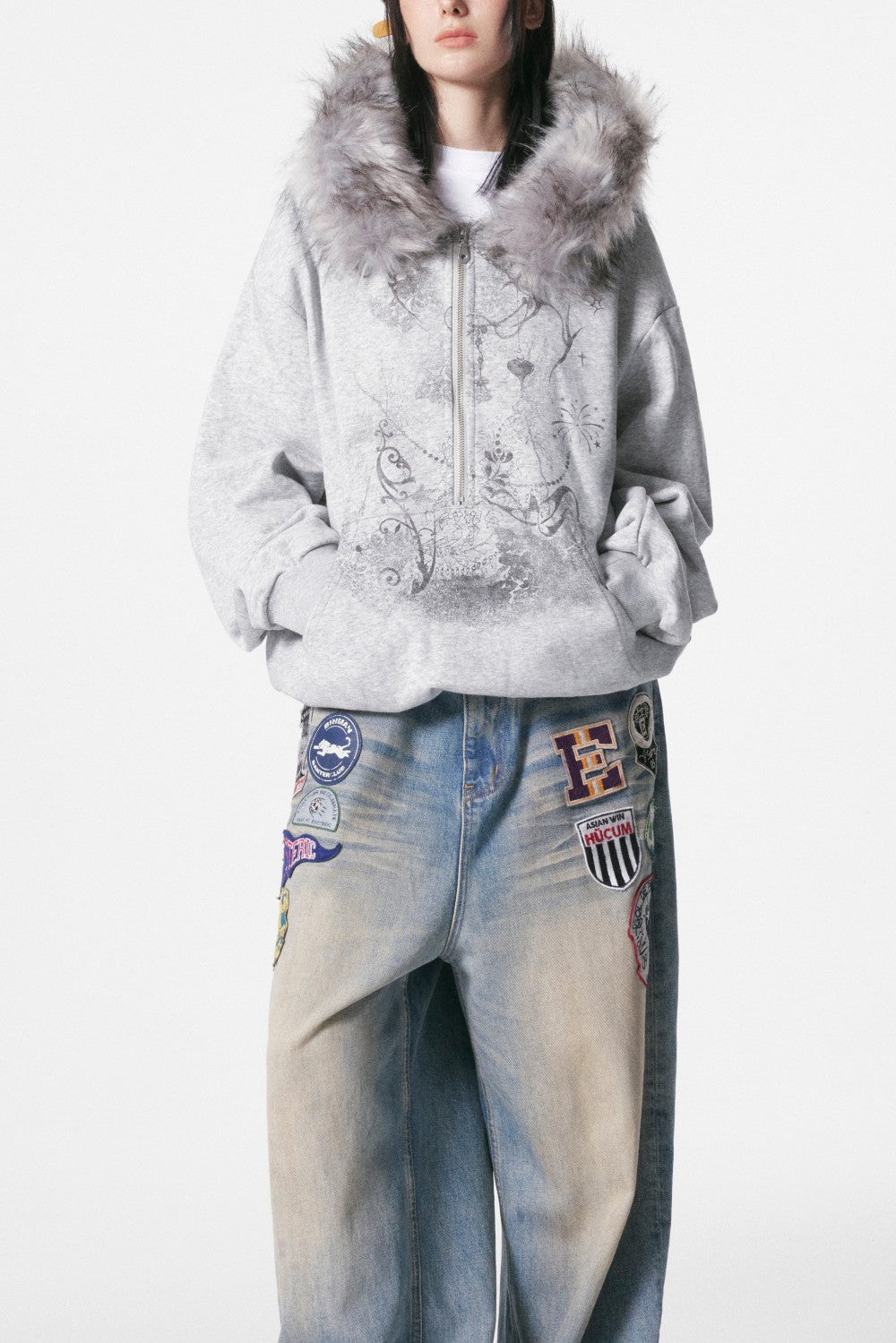 European and American Style Autumn Winter Fleece Hat Sweatshirt Hip Hop Printed Pattern Pullover Hoodie Street Fashion y2k Coat