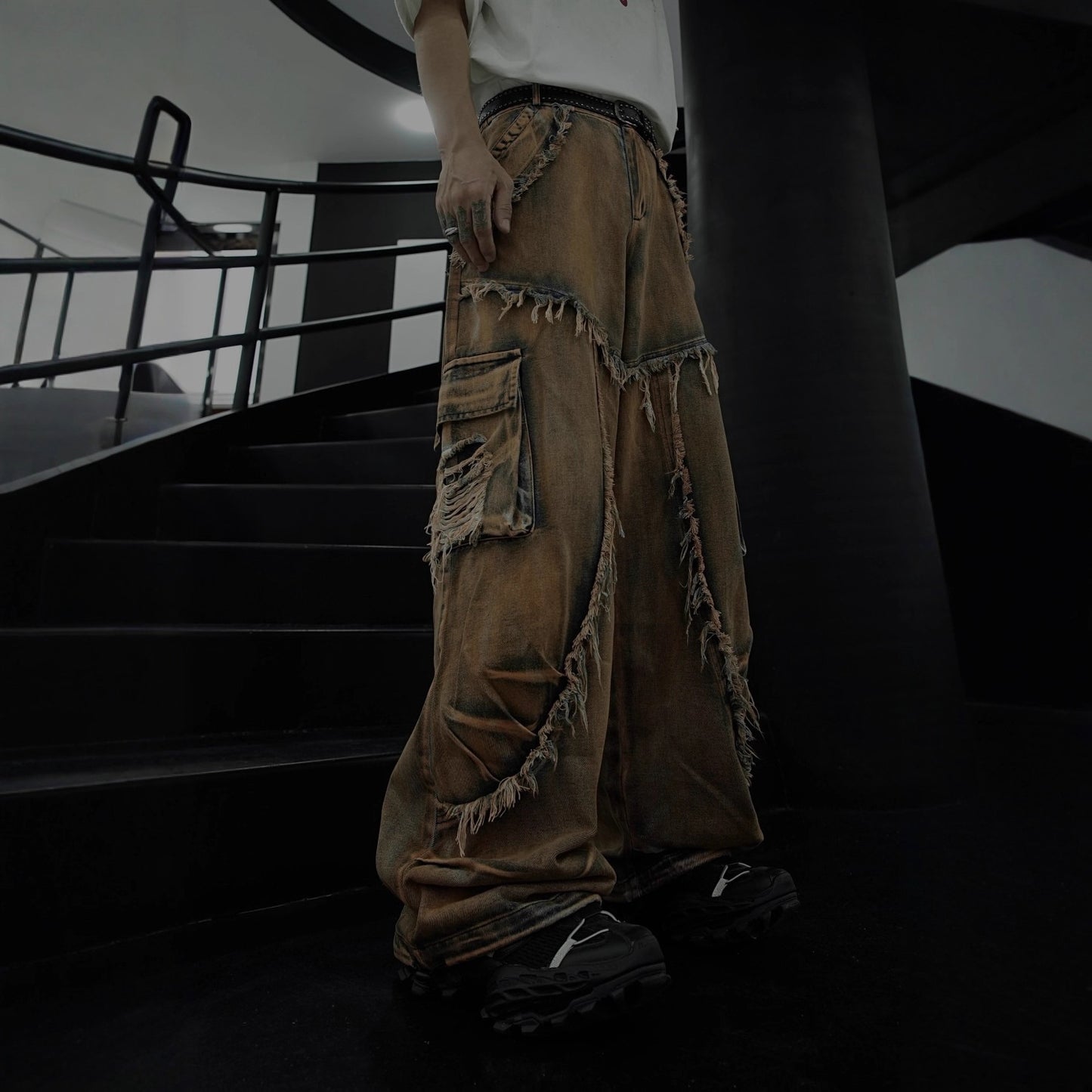 American Retro Original Patchwork Niche Design Jeans Distressed Frayed Edge Star Loose Straight Jeans