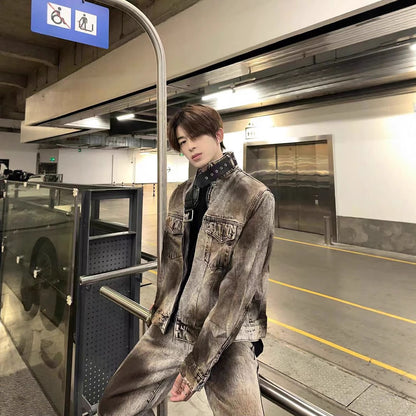 American High Street Retro Distressed Wasteland Style Washed Wrinkled Flared Jeans for Men European and American Wide-Leg Pants Trendy Long Pants