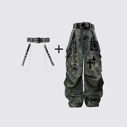 American Retro Workwear Wide-Leg Jeans for Men, Autumn and Winter High Street Design, Loose Slimming High-Waist Straight Pants