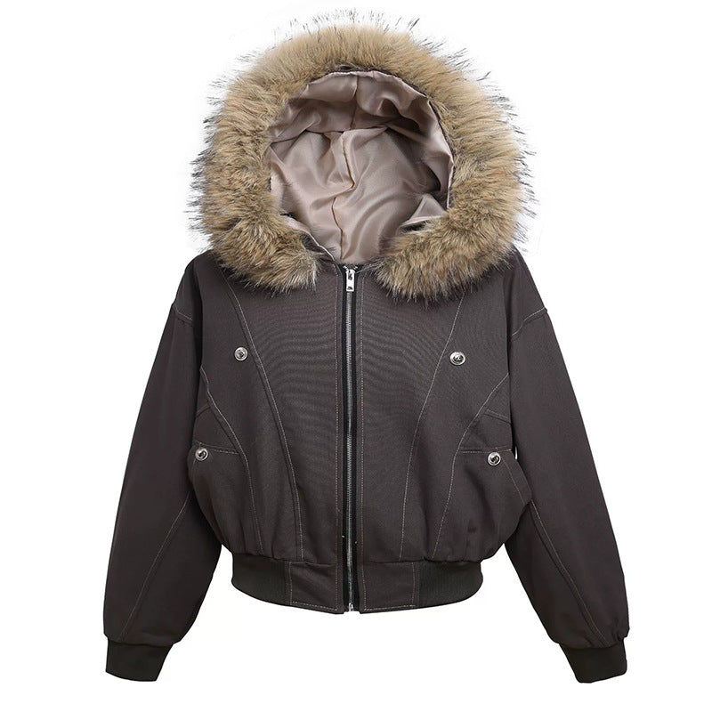 American Retro Autumn Winter Trendy Metal Buckle Design Men's Thickened Warm Hooded Cotton Jacket Long Sleeve