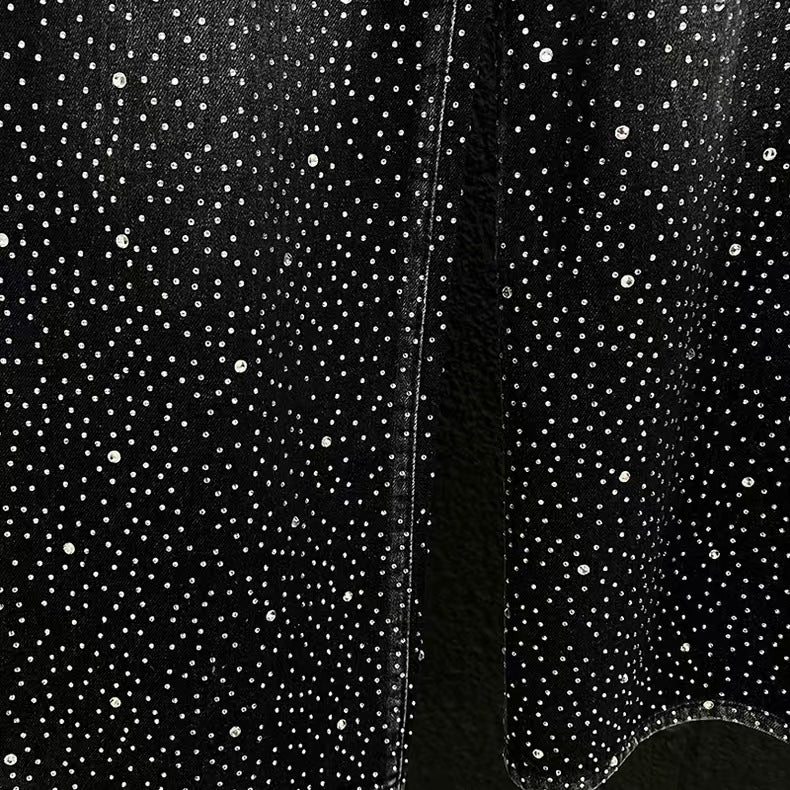 European and American Heavy Industry Starry Sky Rhinestone Vintage Washed Ribbon Jeans for Men, Niche Loose Wide-Leg Trendy Men's Pants