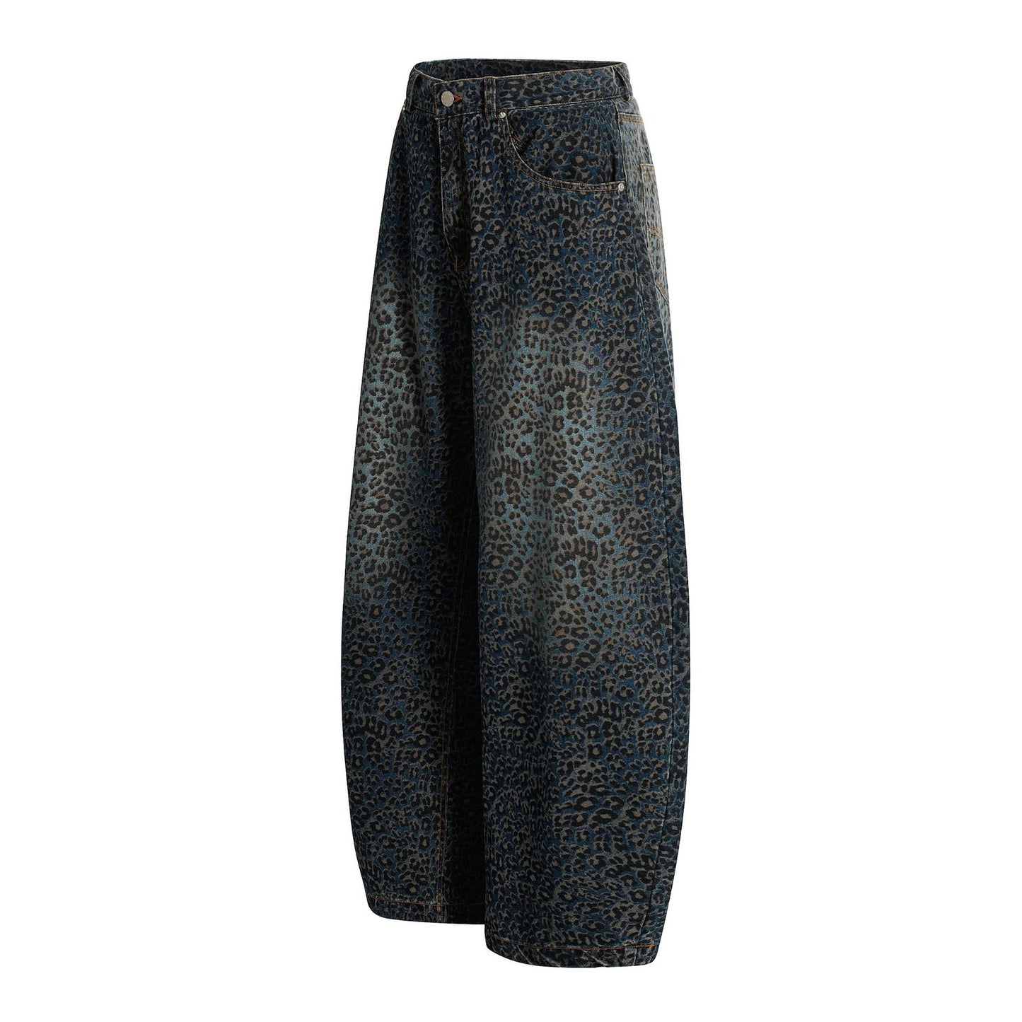 Fashion Brand2025Autumn New European and American High Street Leopard Print Scimitar Jeans RO Trendy Wide-Leg Pants