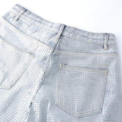 Original Early Autumn New American Retro Street Style High Waist Slimming Rhinestone Gradient Design Loose Wide Leg Jeans