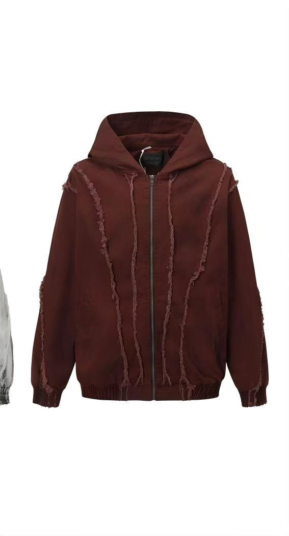European and American High Street Wasteland Style Spray Paint Dirty Patchwork Hooded Jacket for Men Spring Frayed Edge Design Coat