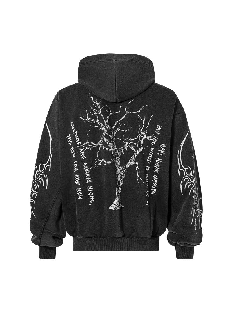 European and American High Street Dark Style Embroidered Hooded Zipper Sweatshirt for Men Spring and Autumn Trendy Brand Street Retro Loose Jacket ins