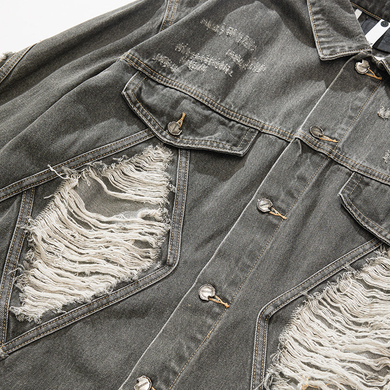 European and American High Street Fashion Trendy Brand Workwear Denim Jacket for Men2024Spring and Autumn Plus Size High-End Stylish Cool Jacket