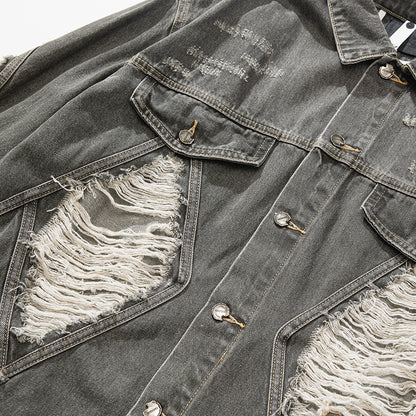 European and American High Street Fashion Trendy Brand Workwear Denim Jacket for Men2024Spring and Autumn Plus Size High-End Stylish Cool Jacket