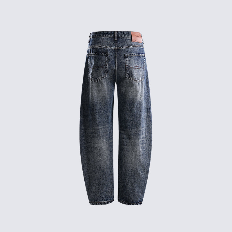 Loose Vintage Washed Jeans Men's straight-leg casual trousers Unique Patchwork Design High-quality Trendy