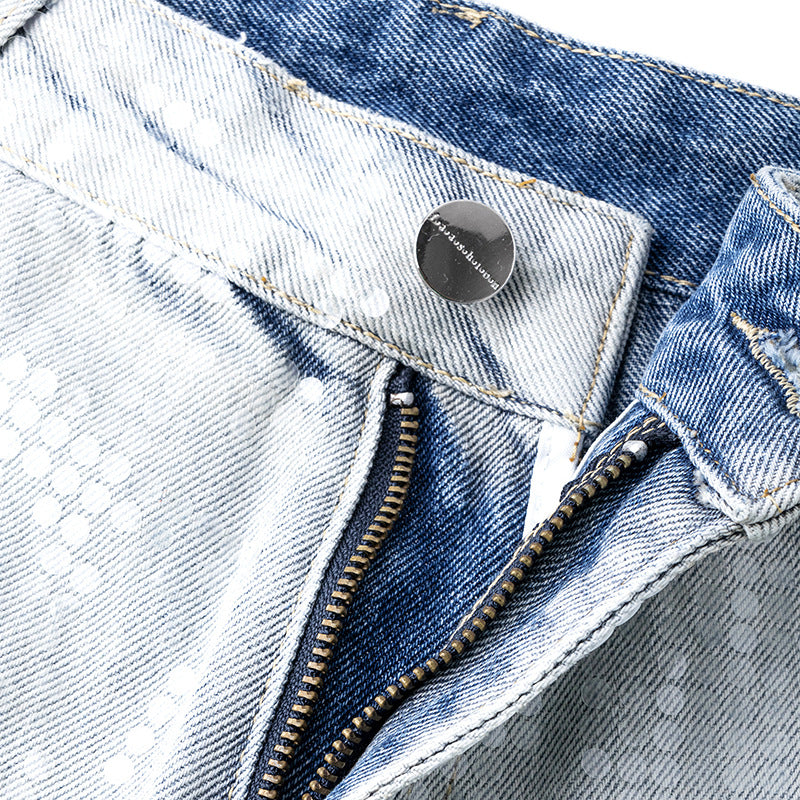 Original Early Autumn New American Retro Street Style High Waist Slimming Rhinestone Gradient Design Loose Wide Leg Jeans