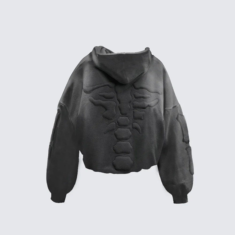 GUOWEAR Skeleton 3D Embroidery Hooded Sweatshirt American High Street Jacket Autumn Couple Hoodie Unisex Streetwear