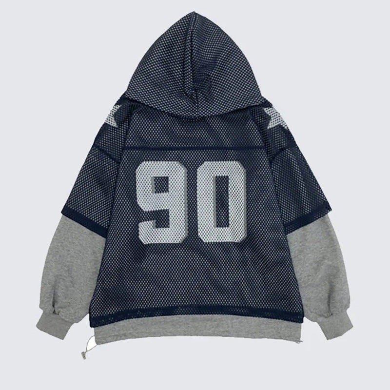 Trendy Loose Hooded Sweatshirt Jacket Mesh Digital Sports Casual Top Unisex Breathable
