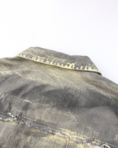 2025Autumn American High Street Heavy Craft Hand-painted Denim Jacket for Men and Women Retro Street Distressed Washed Jeans