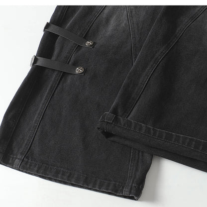 Trendy High Street Loose Retro Straight-Leg Drawstring Cargo Pants Men's Street Style Y2K Zipper Decorated Jeans