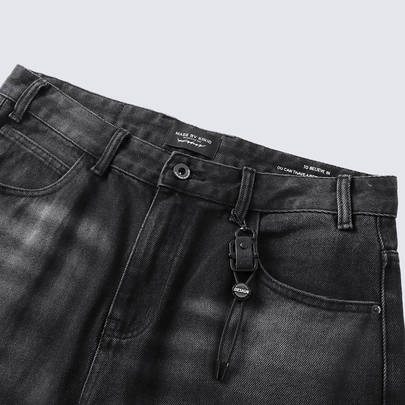 High Waist Loose Straight Jeans for Women Vintage Washed Design Autumn Winter New Casual Pants Distressed Slightly Stretchy