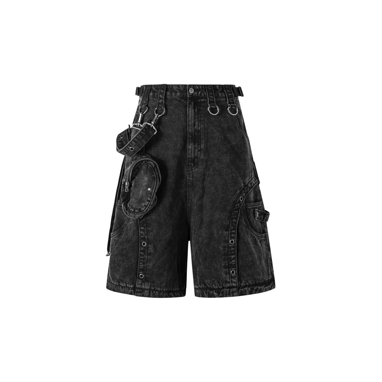 American Heavy Industry High Street Multi-Pocket Jeans for Men and Women, Detachable Vintage Metal Ring Decorated Wide-Leg Cargo Pants