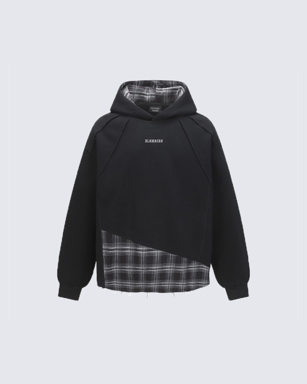 2025New Fake Two-Piece Distressed Plaid Patchwork Hooded Sweatshirt Unisex American Style Niche Loose Hoodie Trendy