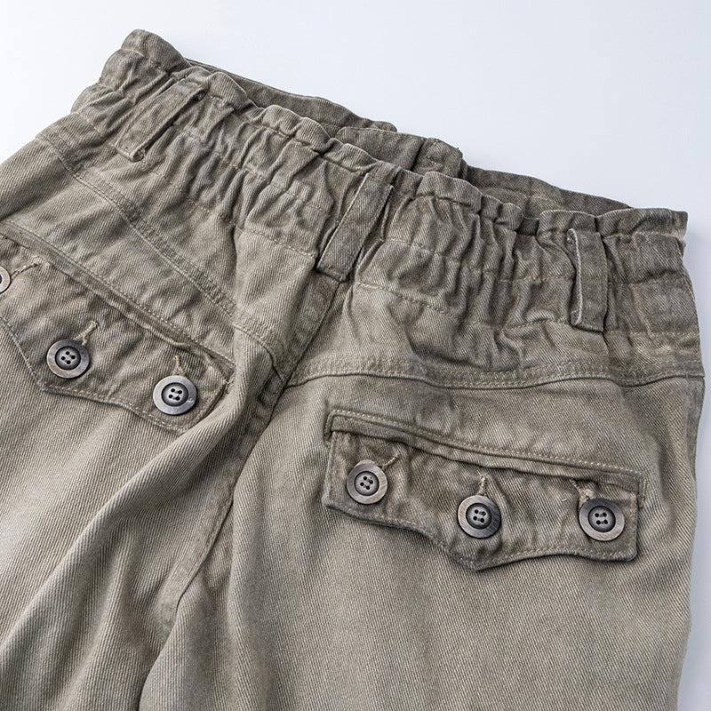 High Waist Diagonal Zipper Cargo Pants Loose Straight Casual Pants Trendy Brand Versatile Long Pants Leg-Lengthening Loose Comfortable