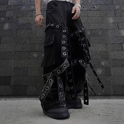 American Street Retro Heavy Design Sense Pleated Workwear Hardware Decoration Loose Draped Jeans for Men and Women