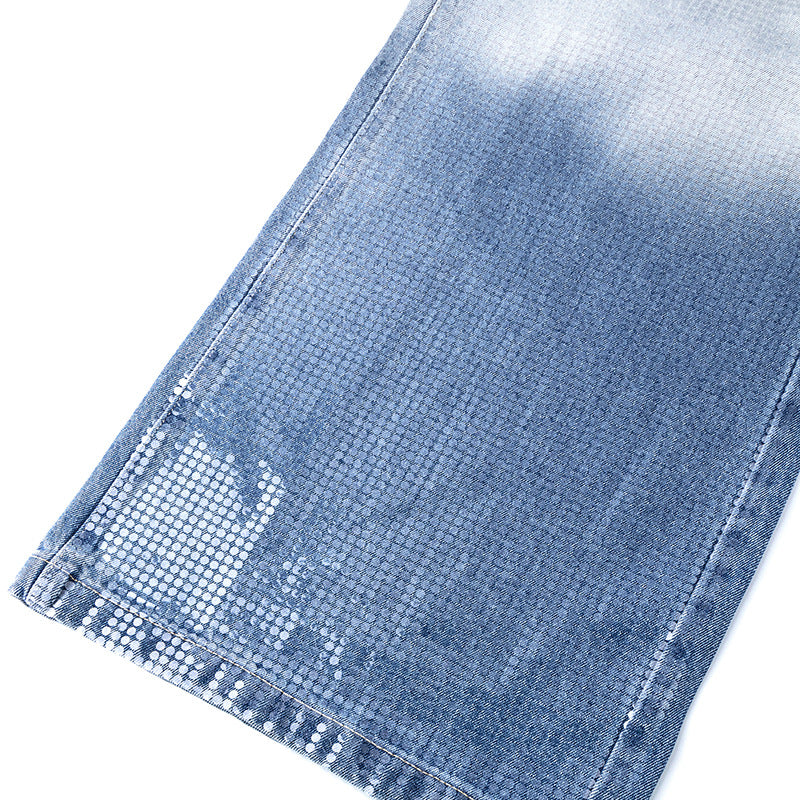 Original Early Autumn New American Retro Street Style High Waist Slimming Rhinestone Gradient Design Loose Wide Leg Jeans