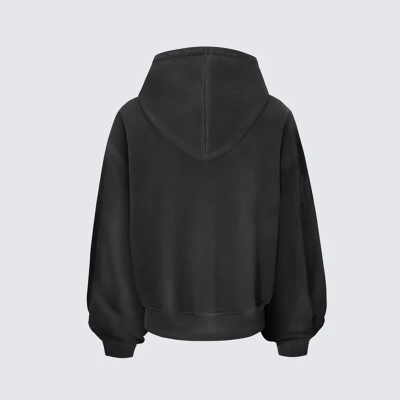 2025Spring New Vintage Distressed Letter Print Hoodie for Men, Stylish and High-End Long Sleeve Jacket