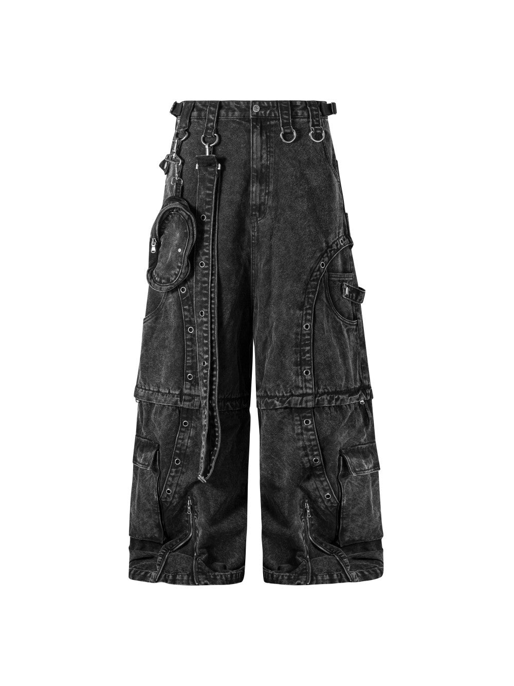 American Heavy Industry High Street Multi-Pocket Jeans for Men and Women, Detachable Vintage Metal Ring Decorated Wide-Leg Cargo Pants