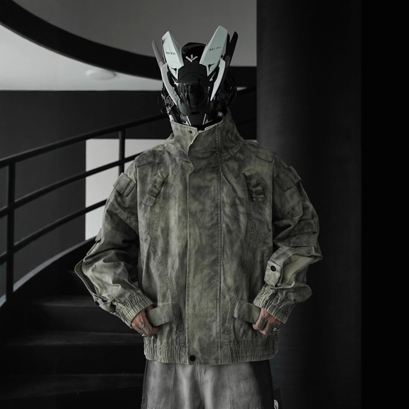 Japanese Trend Workwear Jacket for Men, Spring and Autumn Fashion, Loose Stand Collar Motorcycle Leather Jacket, Cool and Casual Versatile Jacket