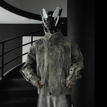 Japanese Trend Workwear Jacket for Men, Spring and Autumn Fashion, Loose Stand Collar Motorcycle Leather Jacket, Cool and Casual Versatile Jacket