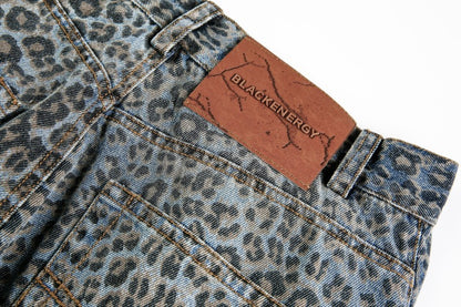 Fashion Brand2025Autumn New European and American High Street Leopard Print Scimitar Jeans RO Trendy Wide-Leg Pants