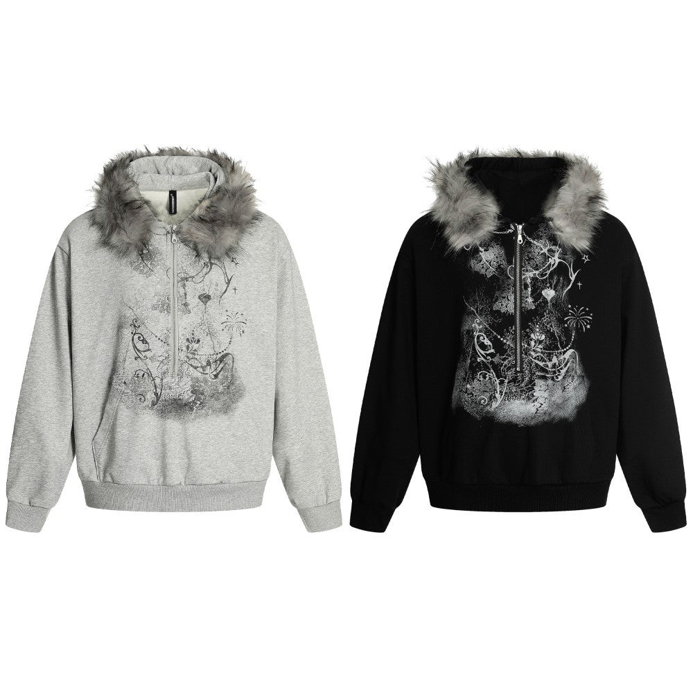 European and American Style Autumn Winter Fleece Hat Sweatshirt Hip Hop Printed Pattern Pullover Hoodie Street Fashion y2k Coat