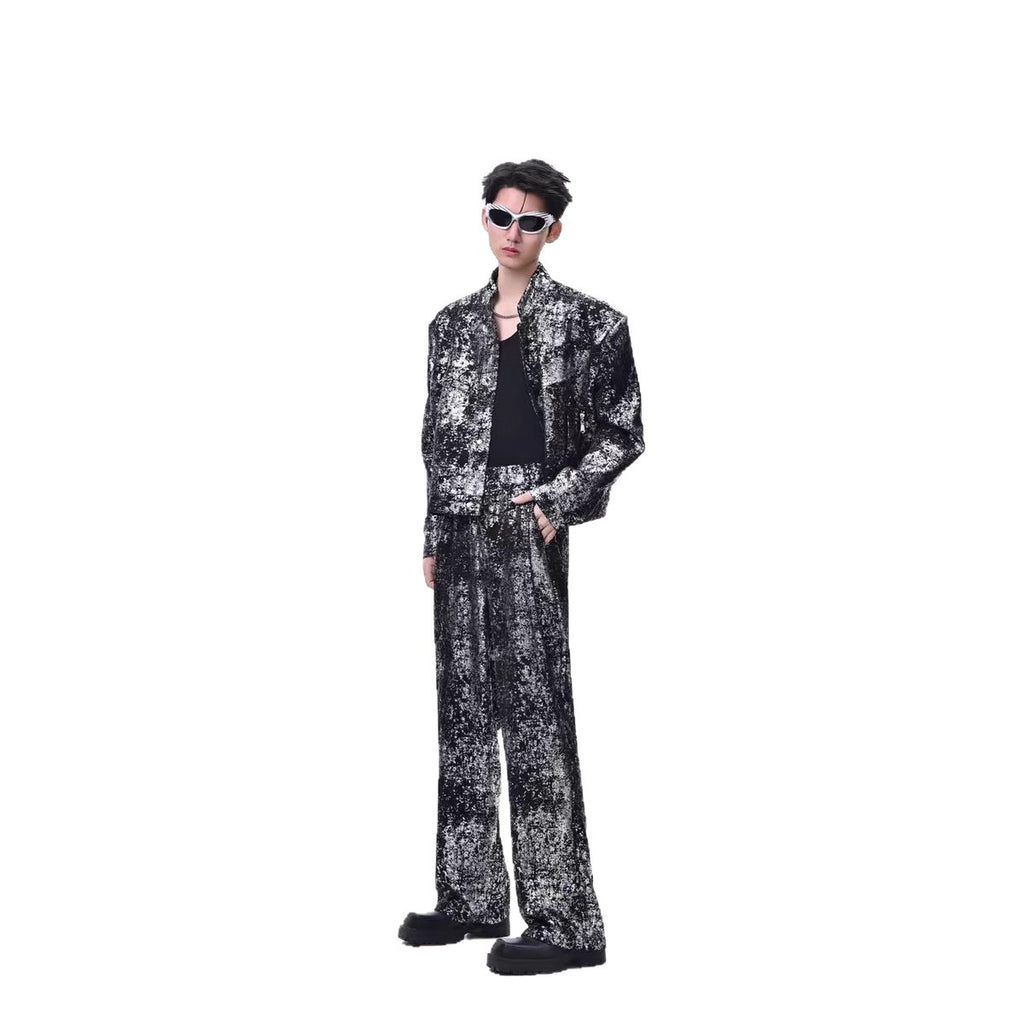 2025New Fashion Suit Trendy Brand Cool Street Style Short Jacket Wide-Leg Pants Casual Two-Piece Set for Men