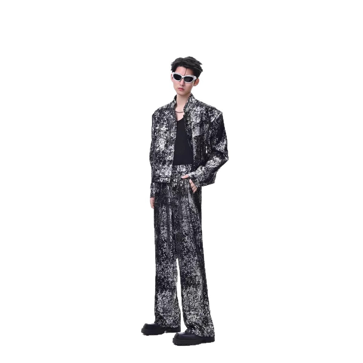 2025New Fashion Suit Trendy Brand Cool Street Style Short Jacket Wide-Leg Pants Casual Two-Piece Set for Men